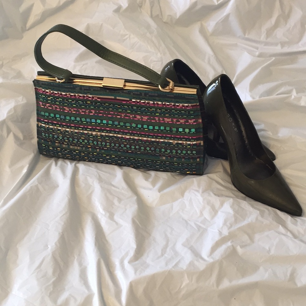 J Renee green multicolored sequined purse